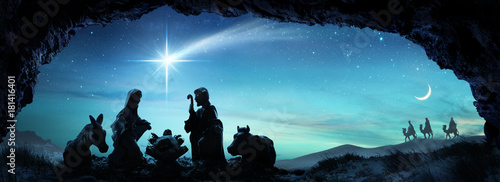 Fotografie, Obraz Nativity Of Jesus - Scene With The Holy Family