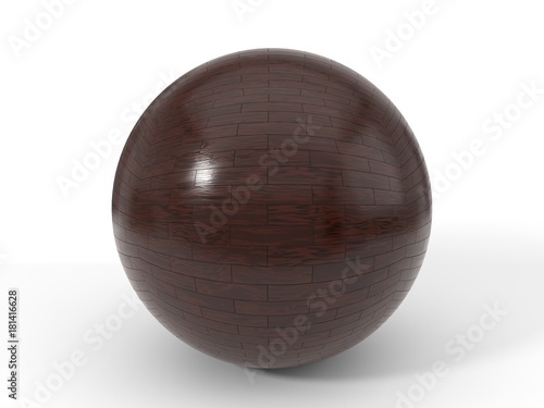 dark wood parquet covered ball. 3d illustration