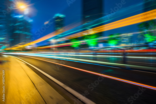 light trails in the downtown district  china..