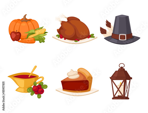 Happy thanksgiving day design holiday objects fresh food harvest autumn season vector illustration
