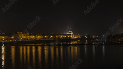 View in autumn night Prague near Vltava river