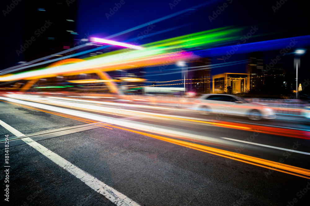 light trails in the downtown district, china.. light trails in the downtown district, china..
