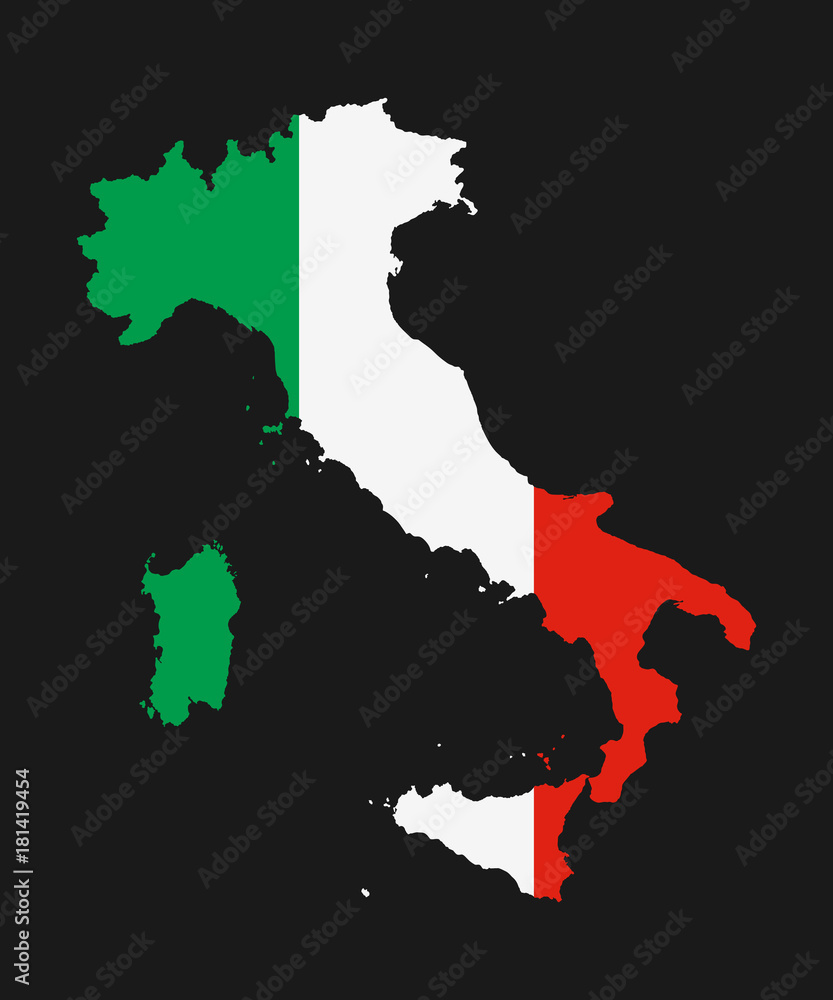 The detailed map of the Italy with National Flag