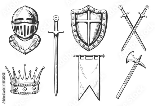 Middle age icons set