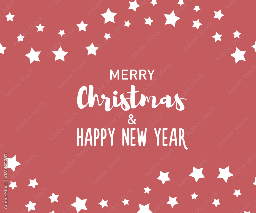 Merry Christmas and Happy New Year text on a background with stars. Vector design