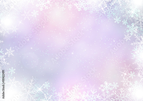 Gradient mixed purple winter paper background with snowflake border
