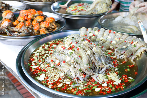 Photography Spicy Mantis shrimp for sell at Yaowarat market, Bangkok, Thailand