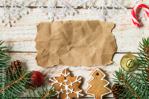 Bild auf Leinwand Christmas decoration with paper sheet on table