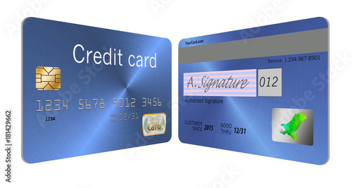 The back side, obverse side of a credit card is illustrated here. Illustration includes signature panel, hologram, expiration date, magnetic strip, security code number