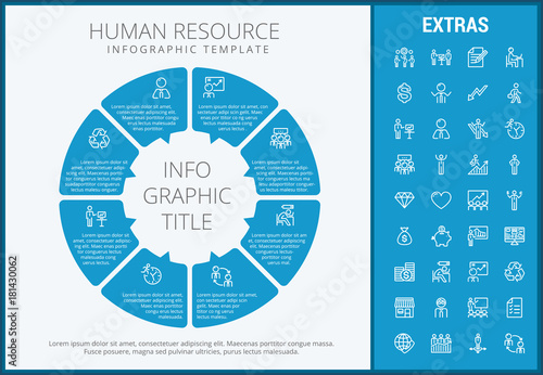 Human resource infographic template, elements and icons. Infograph includes customizable circular diagram, line icon set with human resources manager, employee, business worker, corporate leader etc.