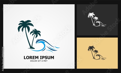  beach symbol palm wave nature logo