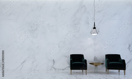 The luxury lounge and living room and marble texture wall