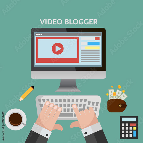 Video blogger flat vector concept top view eps 10 design