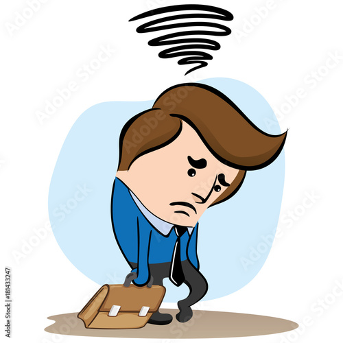 Illustration of a mascot manager, executive, sad and depressed with something. Ideal for training, internal and institutional matters