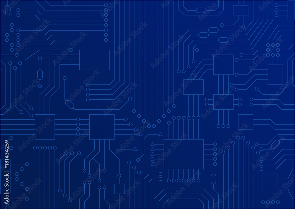 Dark blue vector illustration of circuit board / CPU close up as concept for digital transformation.