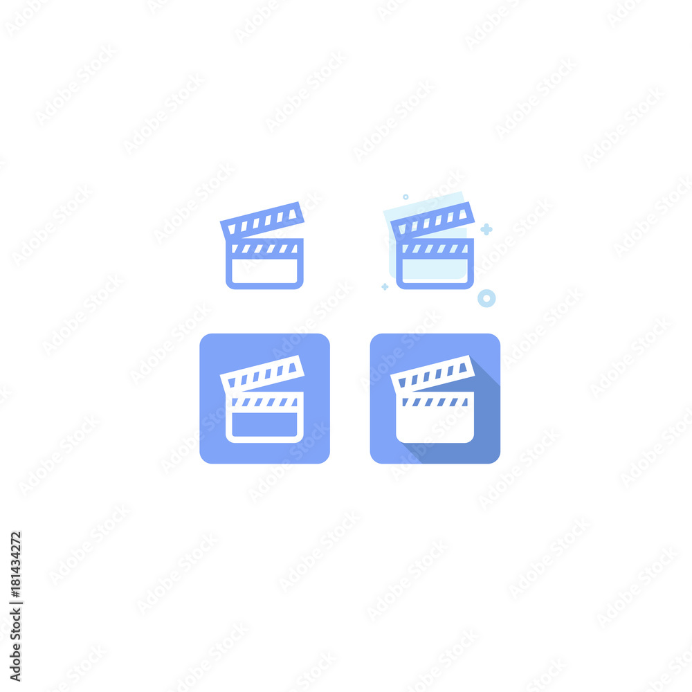 movie clapperboard blue icon. on white background. vector illustration. logo. web. Symbols movie clapperboard blue icon. on white background. vector illustration. logo. web. Symbols