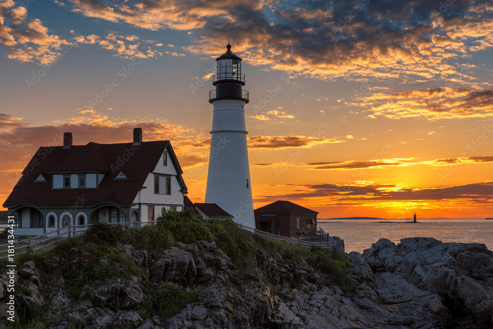 The Portland Head Light in Cape Elizabeth, Maine, USA. Photographed at sunrise.