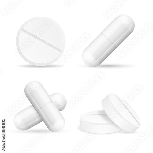 Realistic Detailed 3d Medical Different Tabletes and Pills Set. Vector