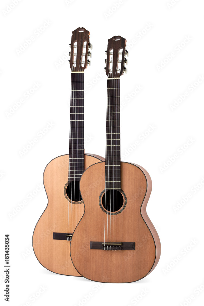 Obraz premium two acoustic guitar on white background