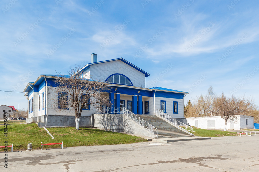 Obraz premium The building of the railway station in the village