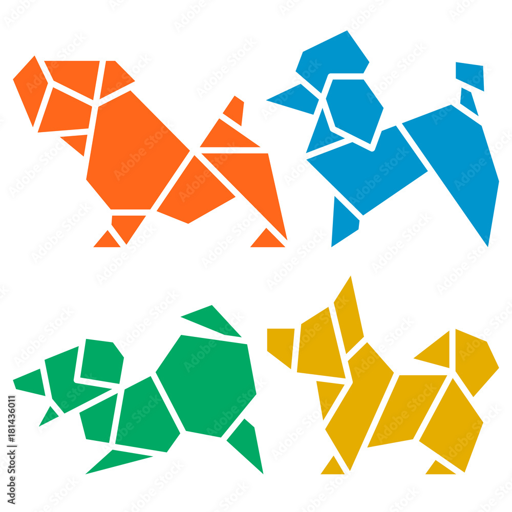 Vector Origami Dogs Icon Set. Abstract Low Poly Pet Dog Breed Sign ...