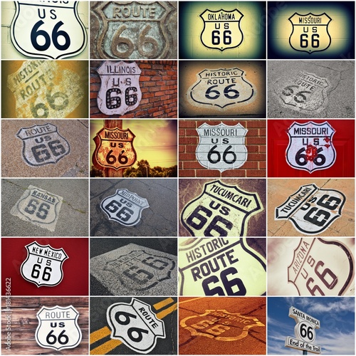 Old Route 66 signs collage.