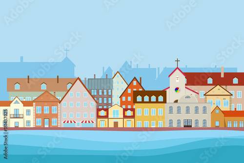 Street of the old city, embankment. Old city.