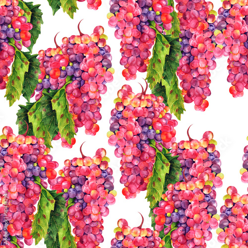 Canvas-taulu Seamless watercolor wine grapes background pattern on white