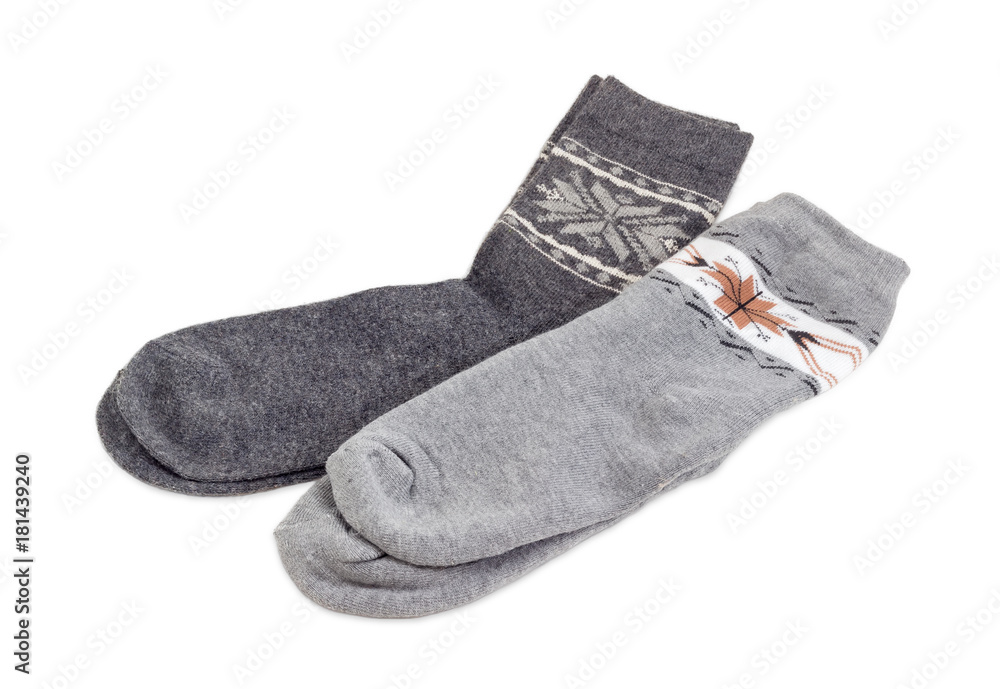 Different wool thermal socks on a white background Different wool thermal socks on a white background