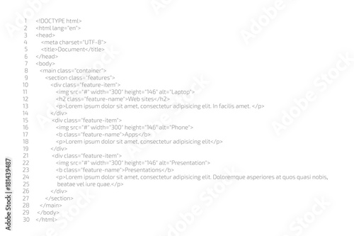 HTML code website. Coding, programming  concept. Vector illustration.