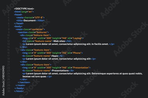 HTML code website. Coding, programming  concept. Vector illustration. photo