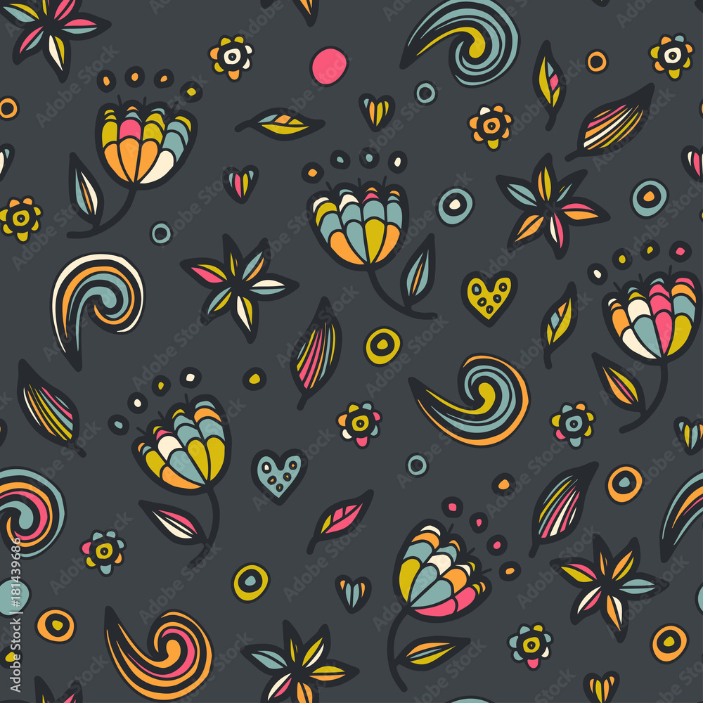 Naklejka premium Floral seamless floral pattern in doodle style.