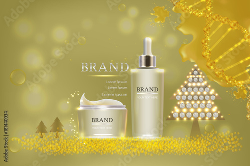 cosmetic containers with advertising background ready to use, holiday concept skin care ad design. Illustration vector.