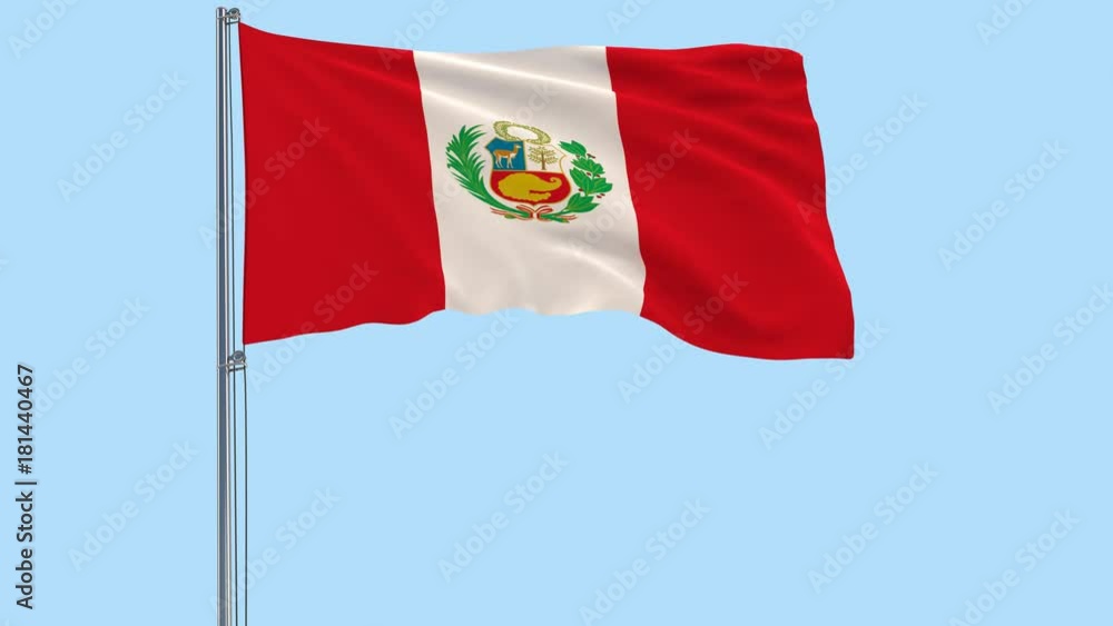 Realistic fluttering flag of Peru and soccer ball flying around on a ...