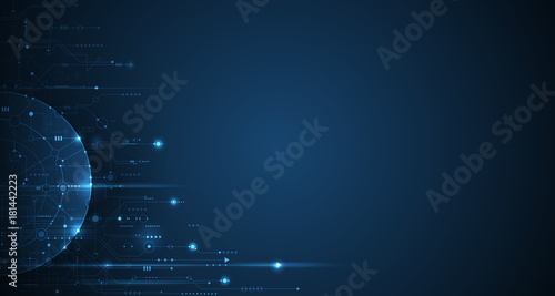 Vector illustration circuit board background. Hi-tech digital technology and engineering, digital telecom technology concept. Vector abstract futuristic on dark blue color background