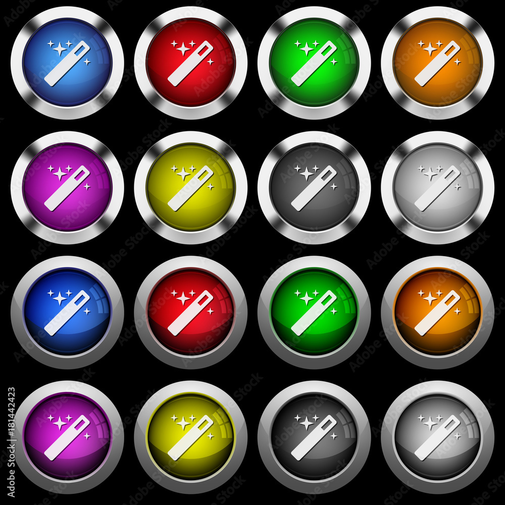 Magic wand white icons in round glossy buttons on black background Magic wand white icons in round glossy buttons on black background