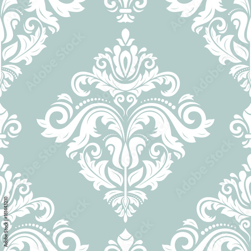 Orient vector classic pattern. Seamless abstract background with repeating elements. Orient light blue and white background