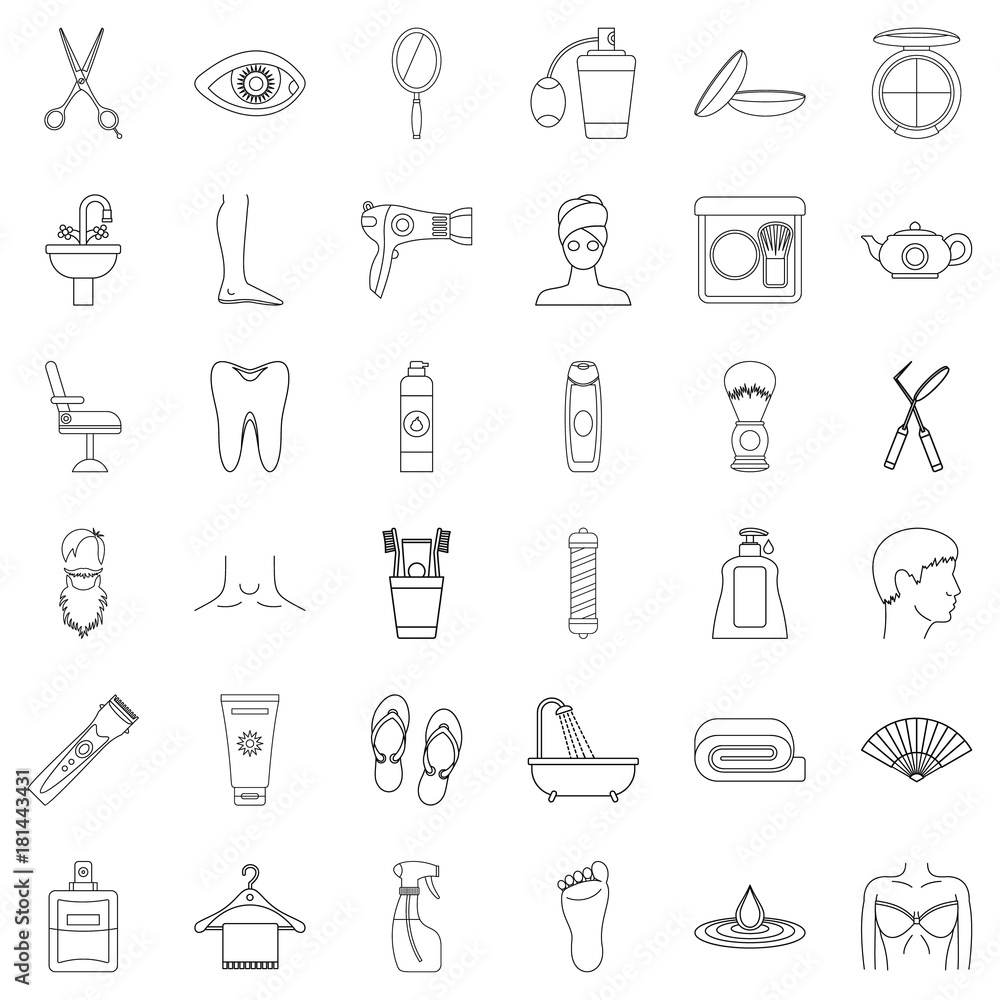 Toothpaste icons set, outline style Toothpaste icons set, outline style