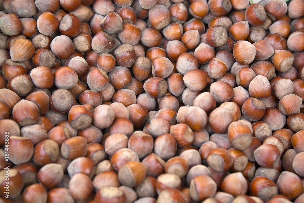 Hazelnuts for Sale on Market Stall; Bordeaux Hazelnuts for Sale on Market Stall; Bordeaux