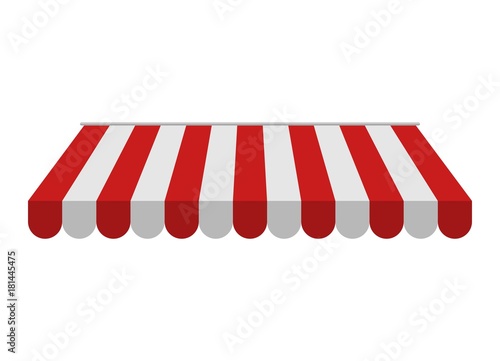 Awning isolated on white background. Striped red and white sunshade for shops, cafes and street restaurants. Outside canopy from the sun. Vector illustration photo