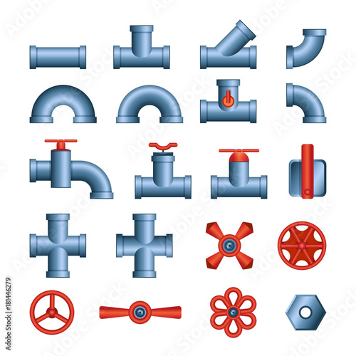 Set of pipes and valves - modern vector isolated clip art