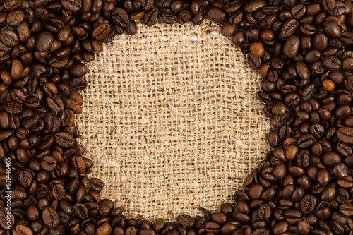 Round copy space in the middle of coffee beans