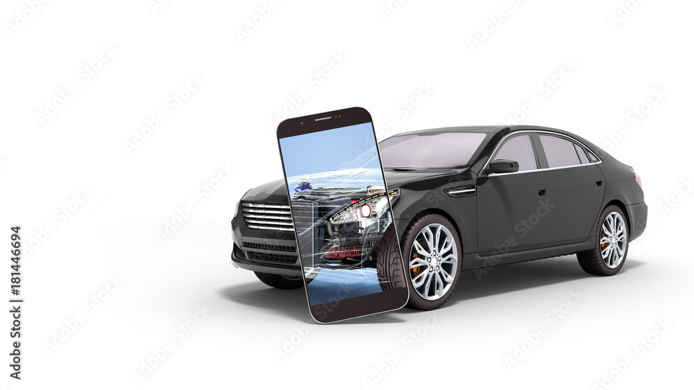 car mobile diagnostic concept black car studio view 3d render image car mobile diagnostic concept black car studio view 3d render image