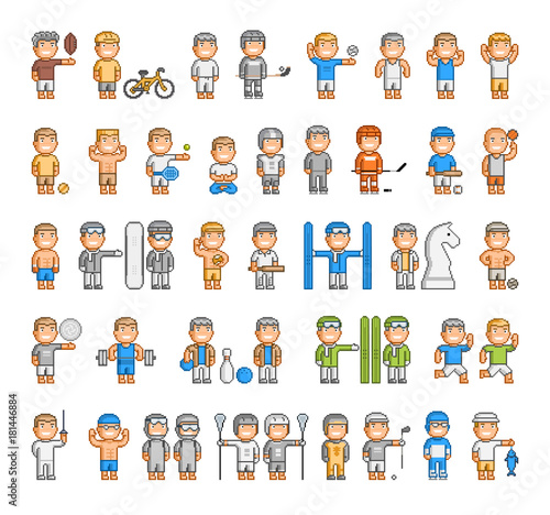 Vector sports set of pixel people