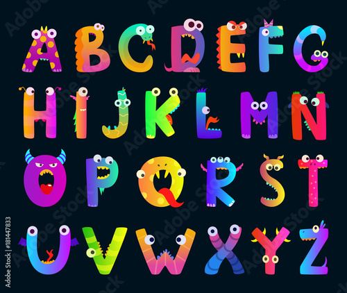 Kids alphabet with funny monster letters. Vector cute characters
