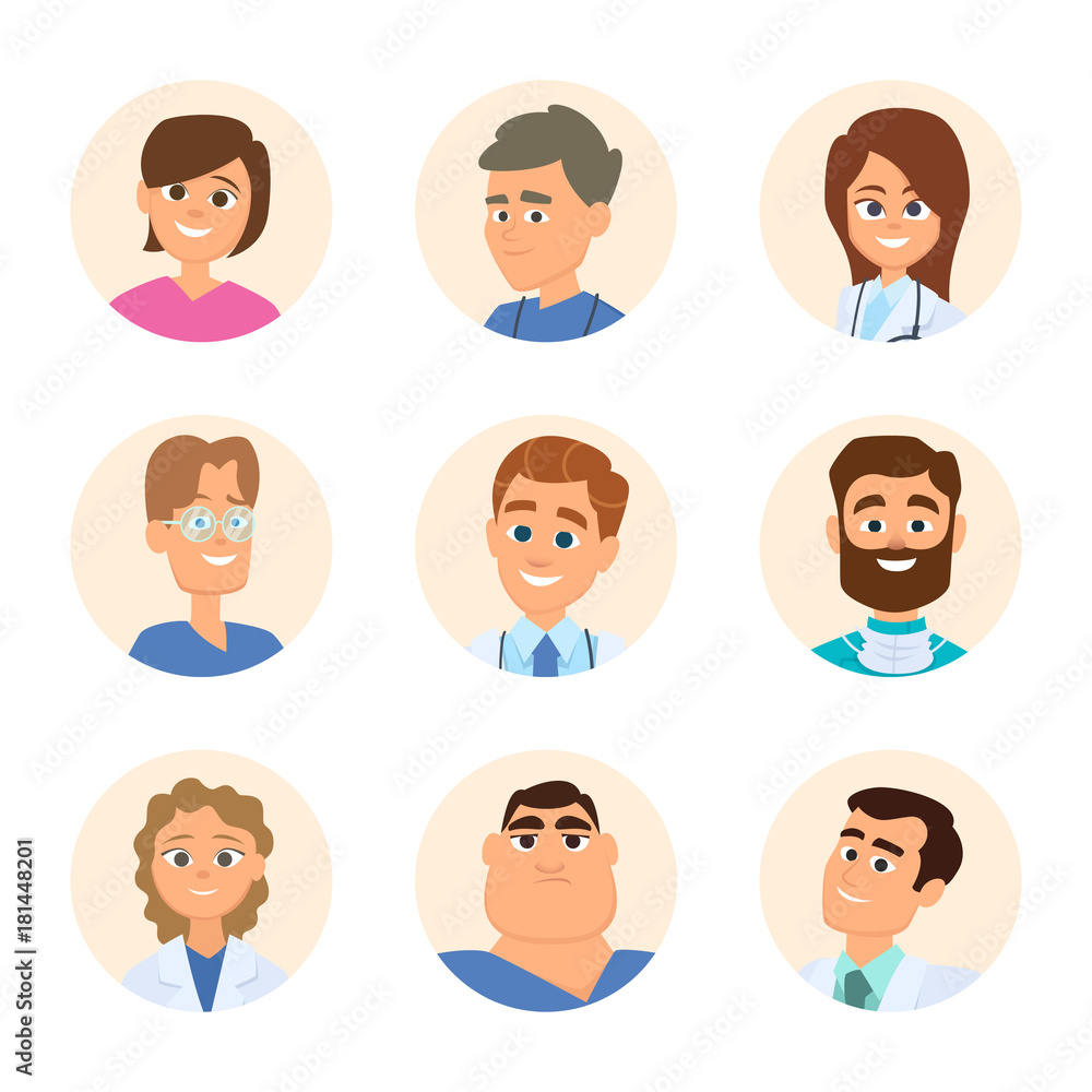 Medical nurses and doctors. Avatars in cartoon style Medical nurses and doctors. Avatars in cartoon style