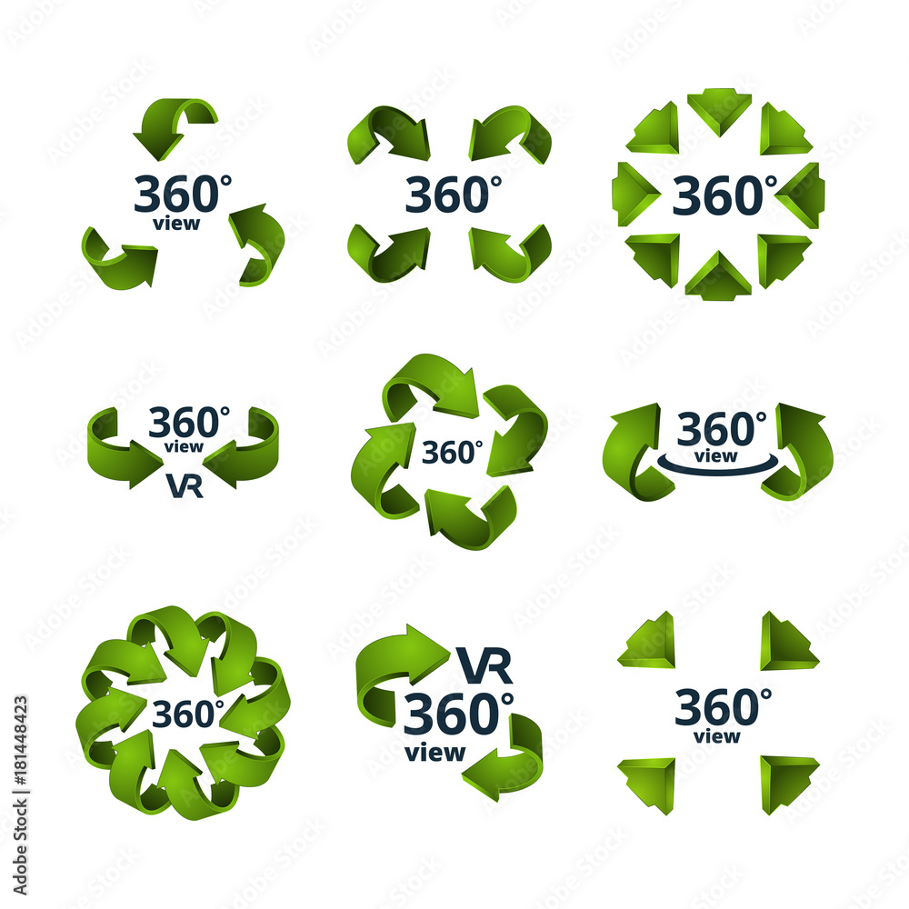 Symbols of virtual reality. 360 degrees 3D rotate Symbols of virtual reality. 360 degrees 3D rotate