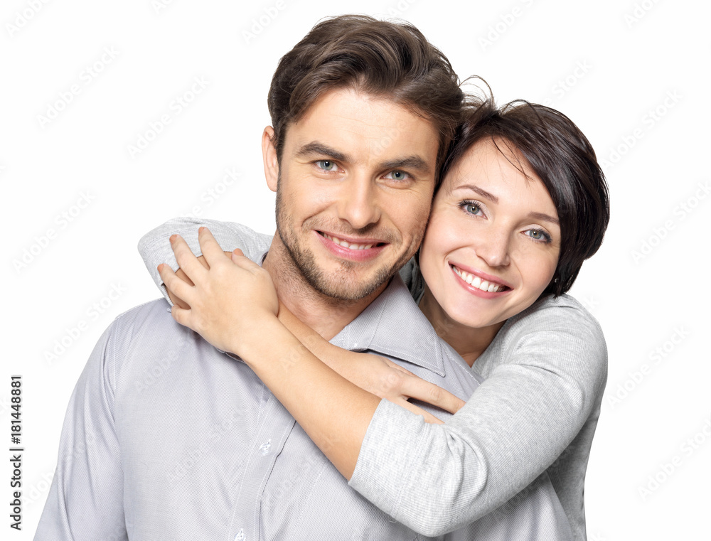 Closeup portrait of beautiful happy couple - isolated Closeup portrait of beautiful happy couple - isolated