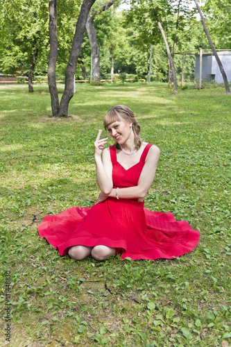 Lady in red dress