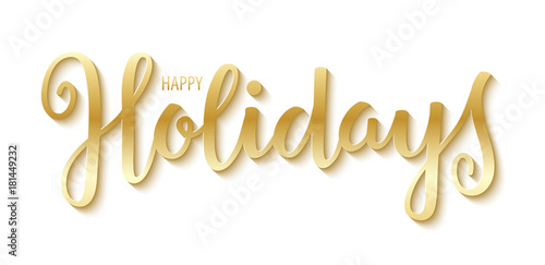 HAPPY HOLIDAYS gold brush calligraphy banner